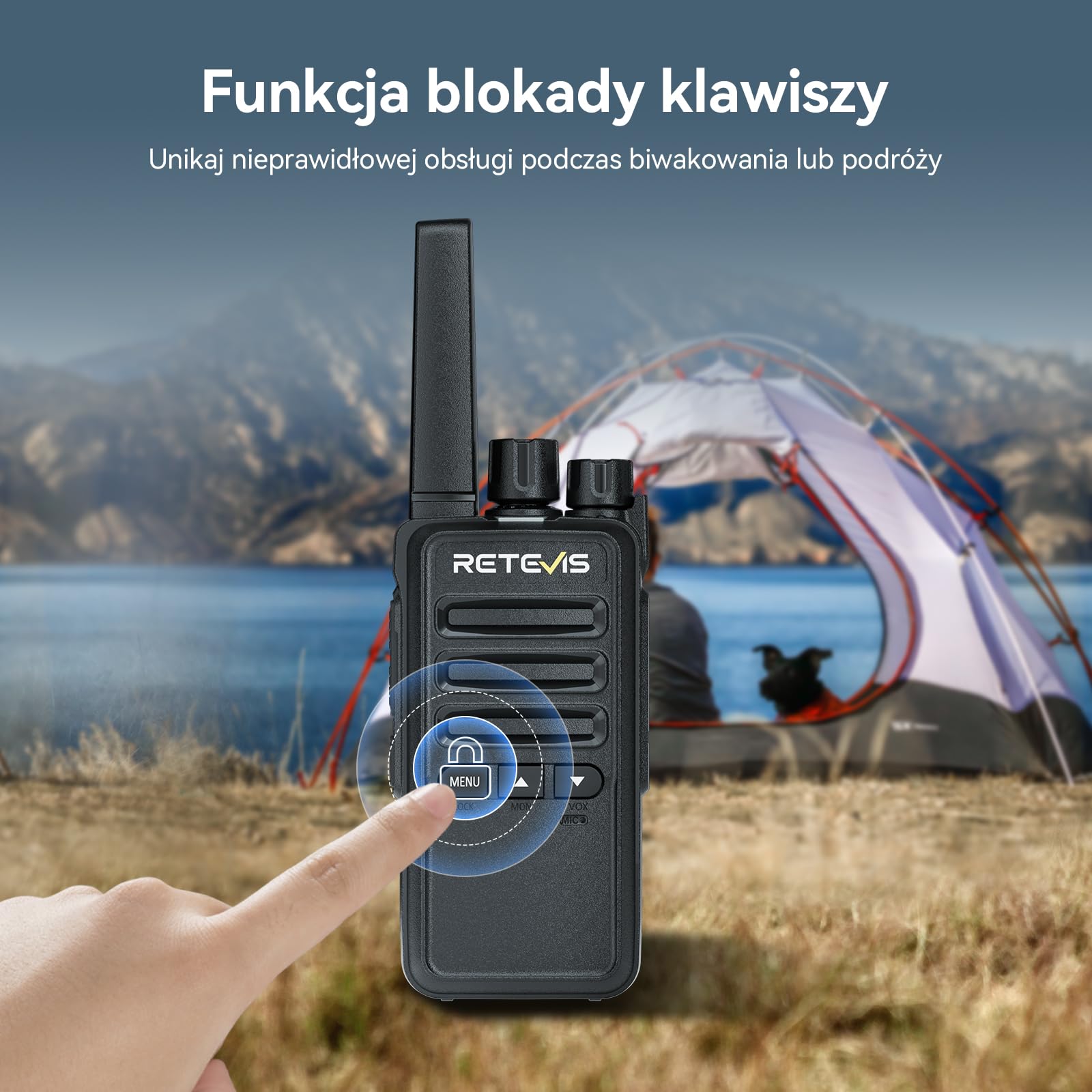 Retevis RT668B Walkie Talkie, PMR446 Radio Walkie Talkie dla Dorosłych, bez Licencji, VOX, 16 Kanałów, CTCSS/DCS, Ze słuchawką, Wytrzymałe Radio Dwukierunkowe do Podróży, kKempingu (Czarne, 2 szt)
