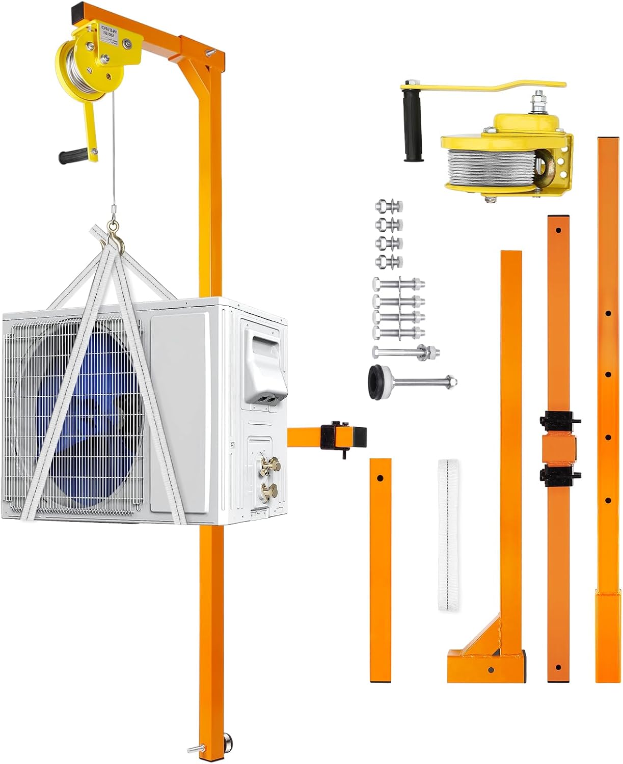 Air Conditioner Lifting Cranes, 60 FT Lifting Height Air Conditioner Lifting Tool, 1200 LBS Load Capacity, Crane Bracket for Installation of Outdoor Air Conditioner, Manual Winches, Orange
