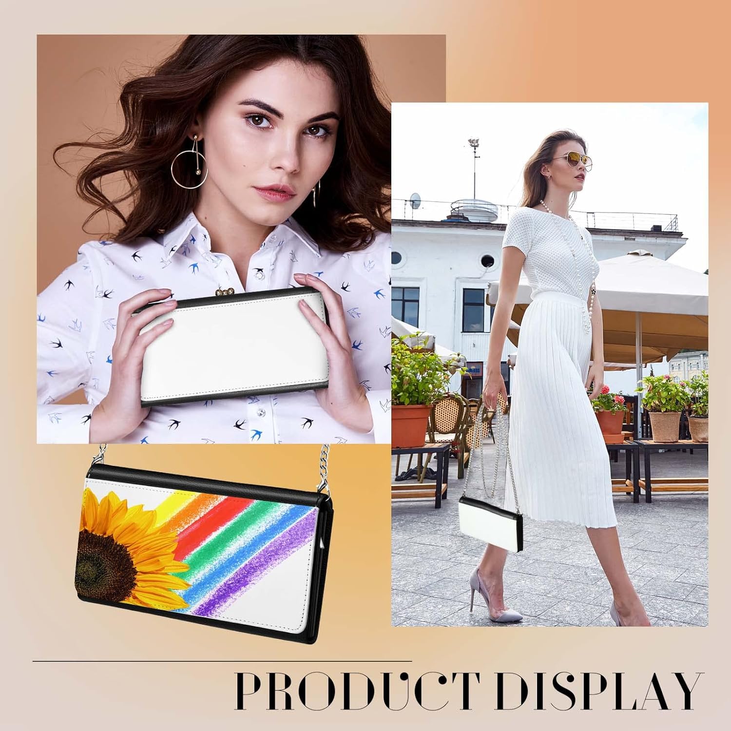 LEIFIDE Sublimation Blank Wallet for Women Heat Transfer DIY Pattern White 5 Mezzanine Purse Makeup Bag with Chain - Image 6