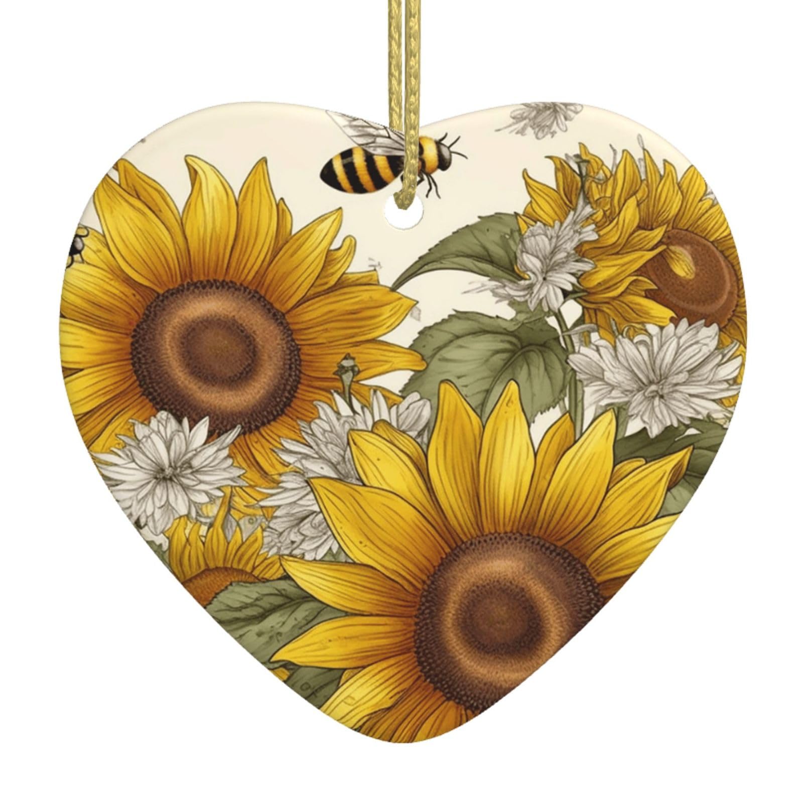 Fodpand Women's White Bees Sunflowers Daisy Rose Flowers Christmas Ornaments 2025, Gift Exchange For Men, Collectible Ceramic Ornament Heart Hanging Ornaments For Christmas Tree Decoration