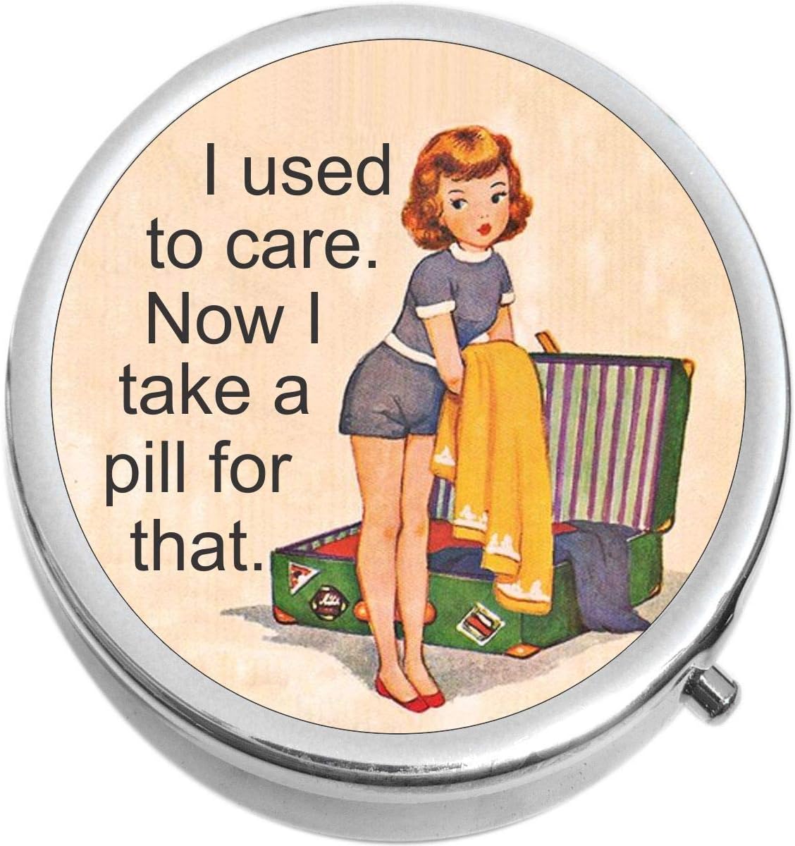 NewCharms I Used to Care Medicine Vitamin Compact Pill Box - Portable Pillbox case fits in Purse or Pocket