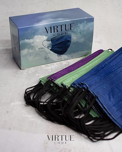 Miniatura 5 de VIRTUE CODE Máscaras faciales de apoyo, mascarillas suaves y cómodas de 3 capas, coloridas mascarillas desechables paquete de 50 máscaras faciales