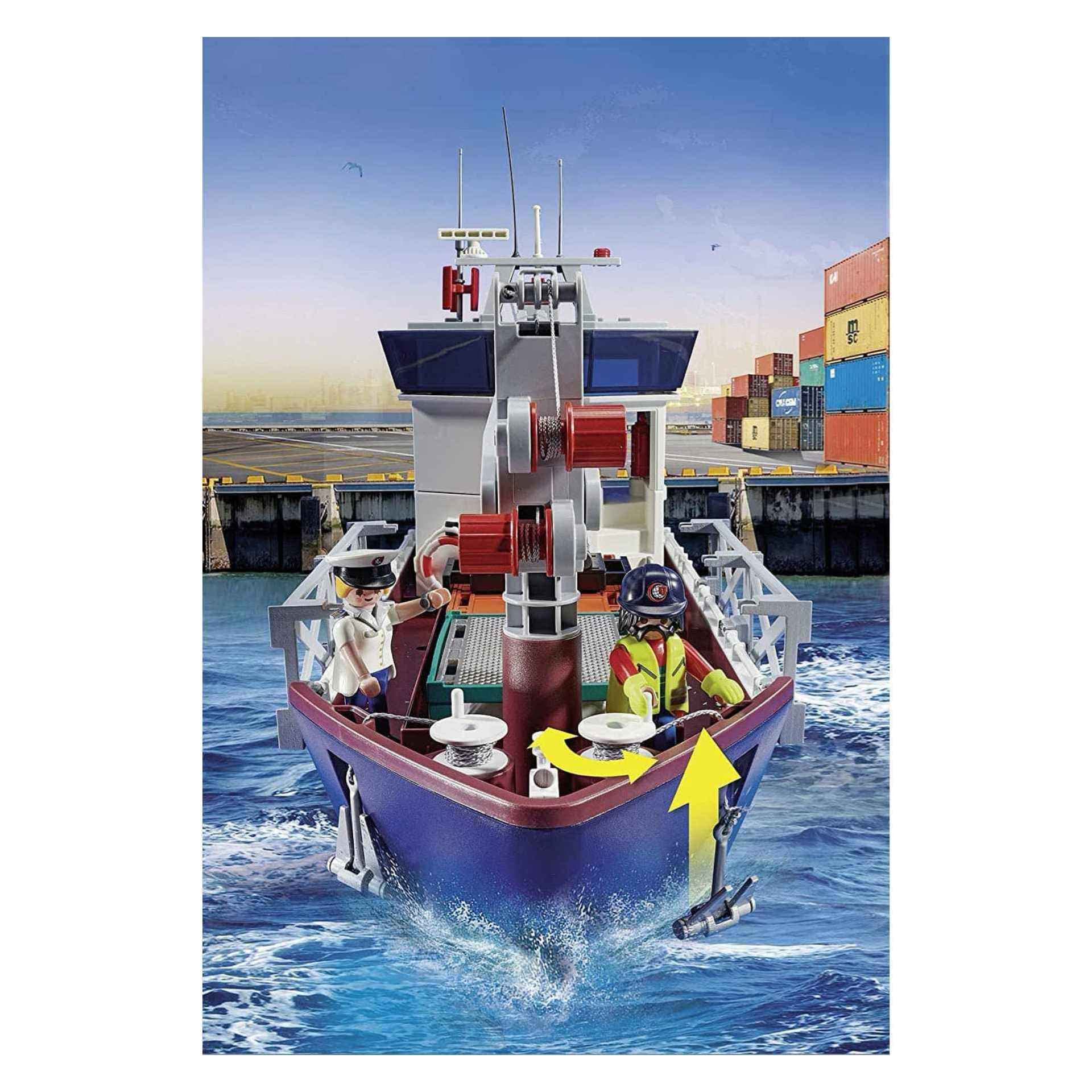 PLAYMOBIL City Action 70769 Großes Containerschiff mit Zollboot, Schwimmfähig, Ab 4 Jahren
