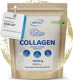 Collagen Pulver 1 kg – Kollagenhydrolysat Peptide Typ I, II & III – Geschmacksneutrales Eiweißpulver – Made in Germany – Wehle Sports (1000g (1er Pack)) - Verpackung kann variieren.