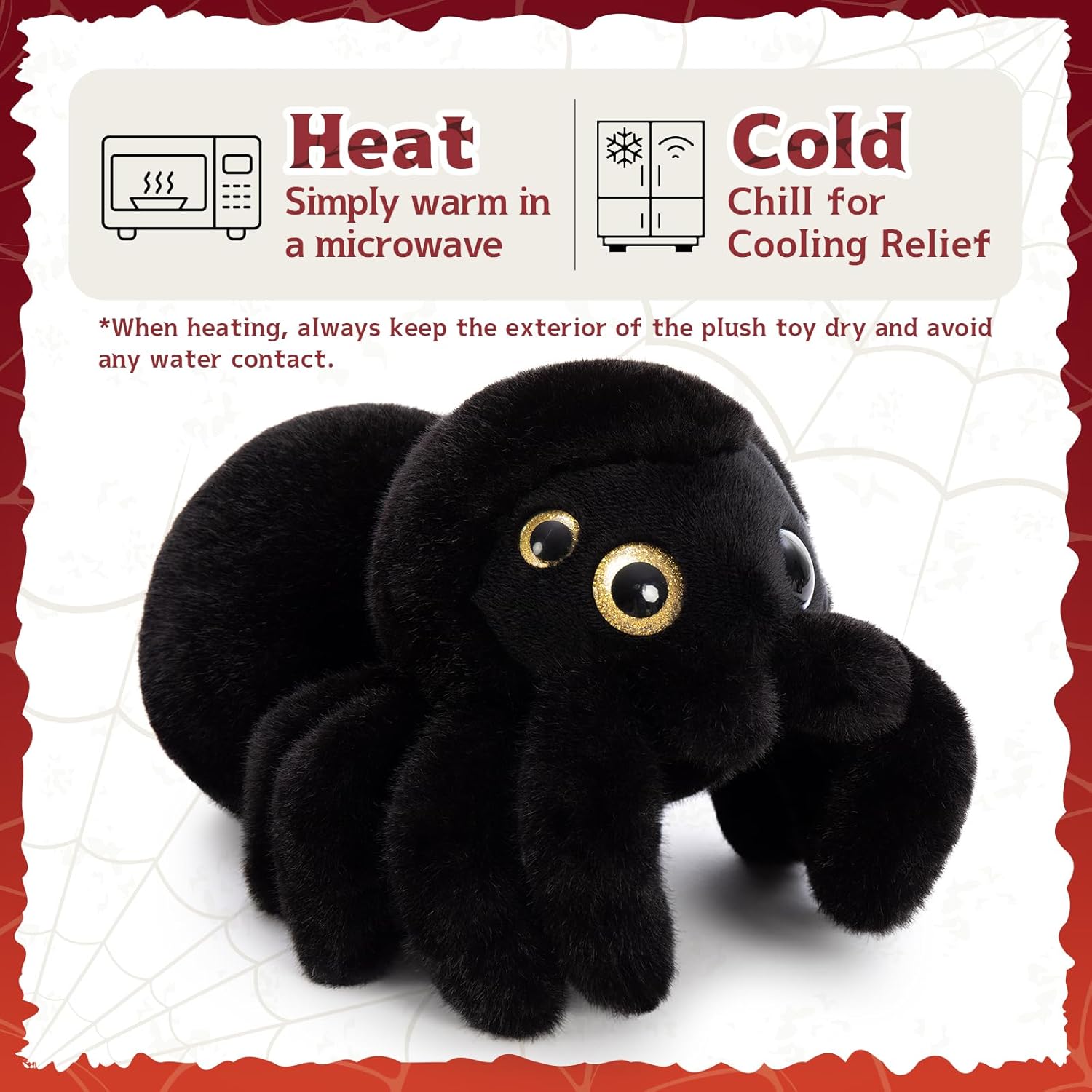 MorisMos Microwavable Stuffed Spider Plush, 1.65Lbs Heated Spiders Stuffed Animals, Cozy Heatable Unscented Plush, Black, 14 Inch
