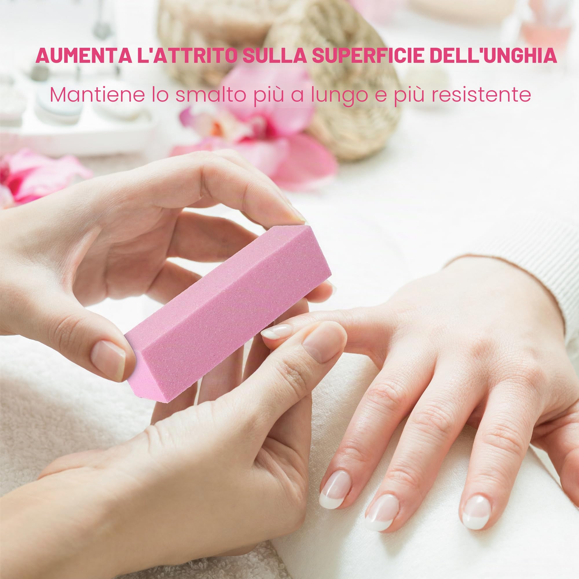Set di 10 blocchi leviganti per unghie, lima levigante professionale per unghie in acrilico o gel naturale, 4 lati lavabili per manicure – Rosa