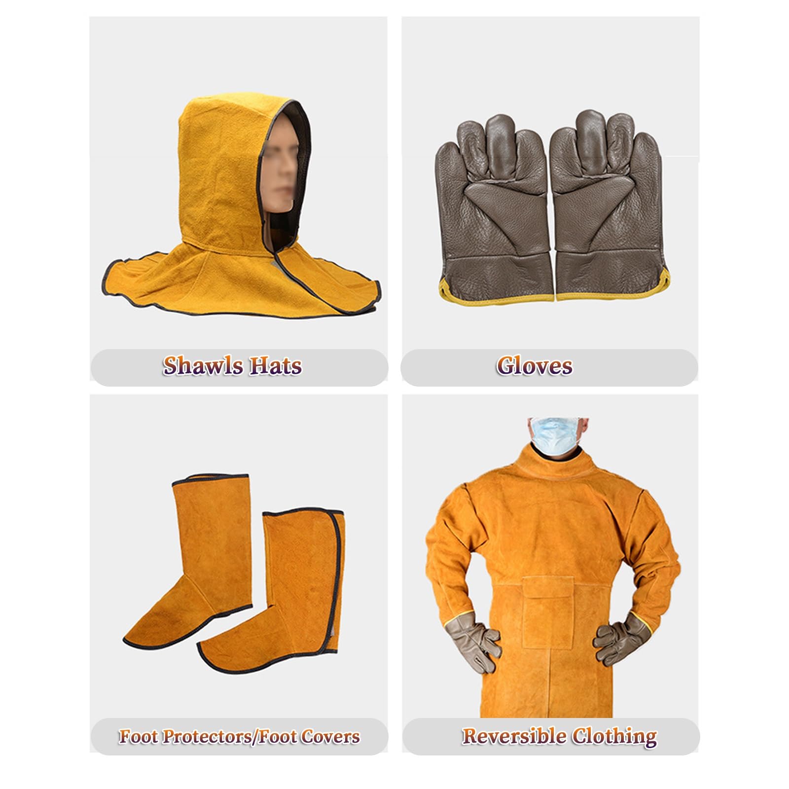 Abbigliamento Protettivo per Saldatore, Berretto antiscottatura, Grembiule da Lavoro per Saldatore, Protezioni per Le Maniche, Protezione per i Piedi in Pelle di Mucca, Tuta da Sal