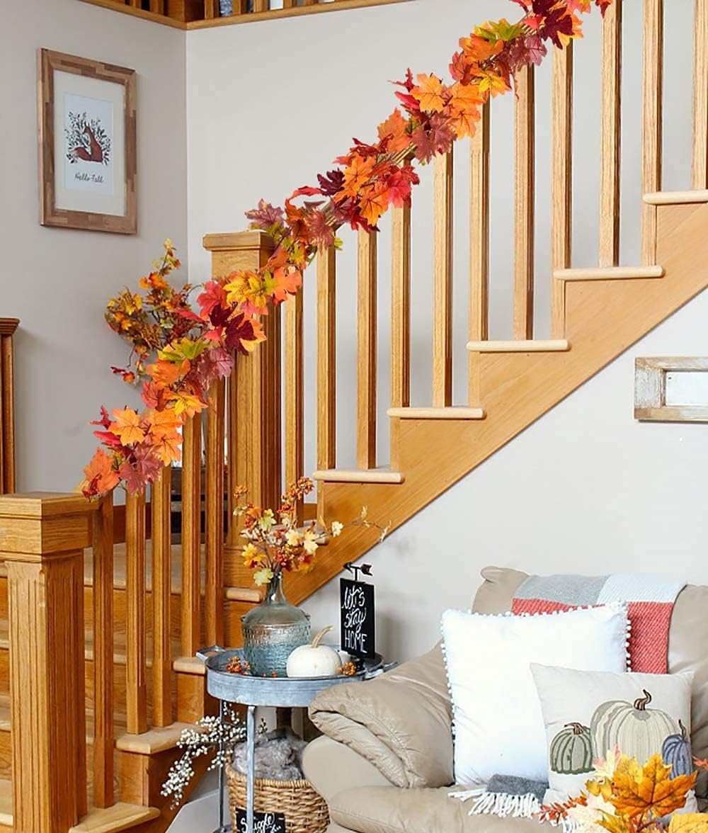 DearHouse 6 Pack Fall Garland Maple Leaf Clearance, 5.9Ft/Piece Hanging Vine Artificial Autumn Garland Thanksgiving Decor for Home Wedding Fireplace Party Christmas (Brown)