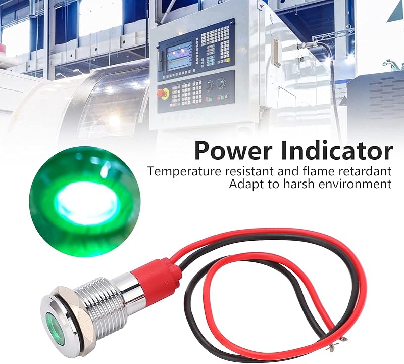 Indicator luminos metalic cu LED Acouto 220 V, 10 mm, cu cablu, pentru control industrial în tablouri electrice