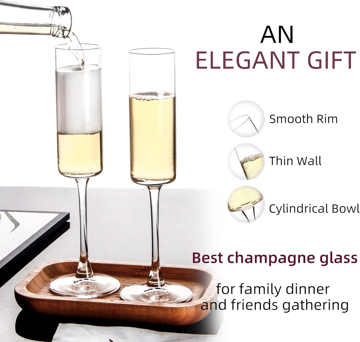 Set of 12 Square Champagne Glasses, 6 oz Capacity, Premium Crystal Clear Glass - Image 3