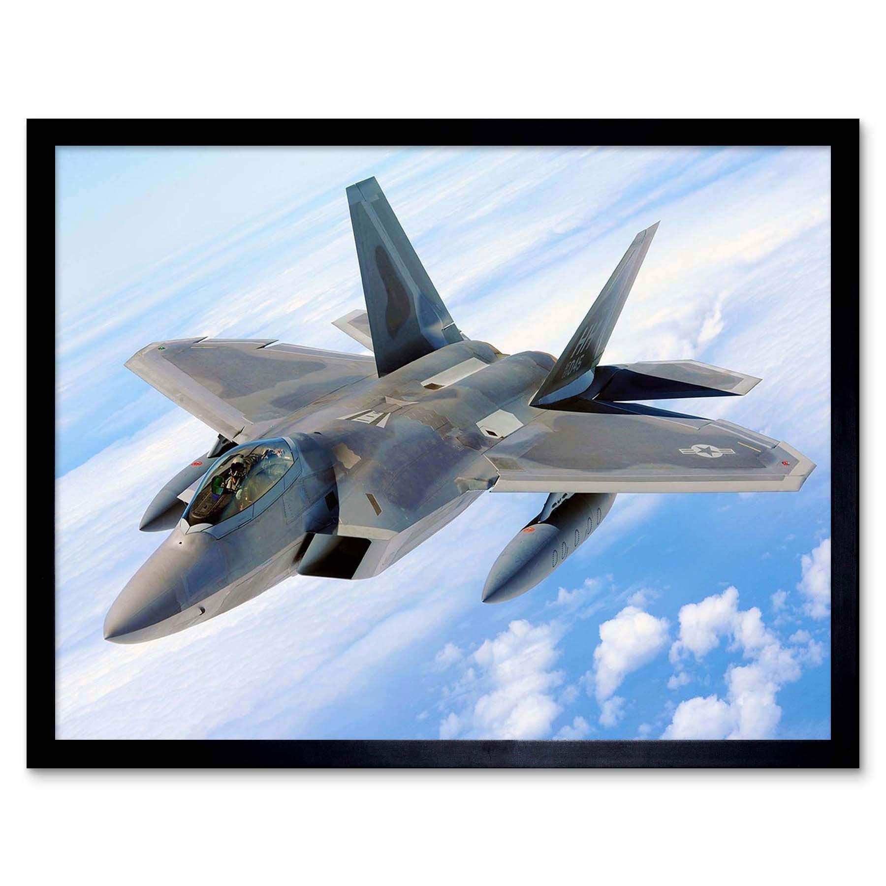 Wee Blue Coo Military Air Plane Bomber Fighter Jet Fly F-22 Raptor Art Print Framed Poster Wall Decor 12X16 Inch