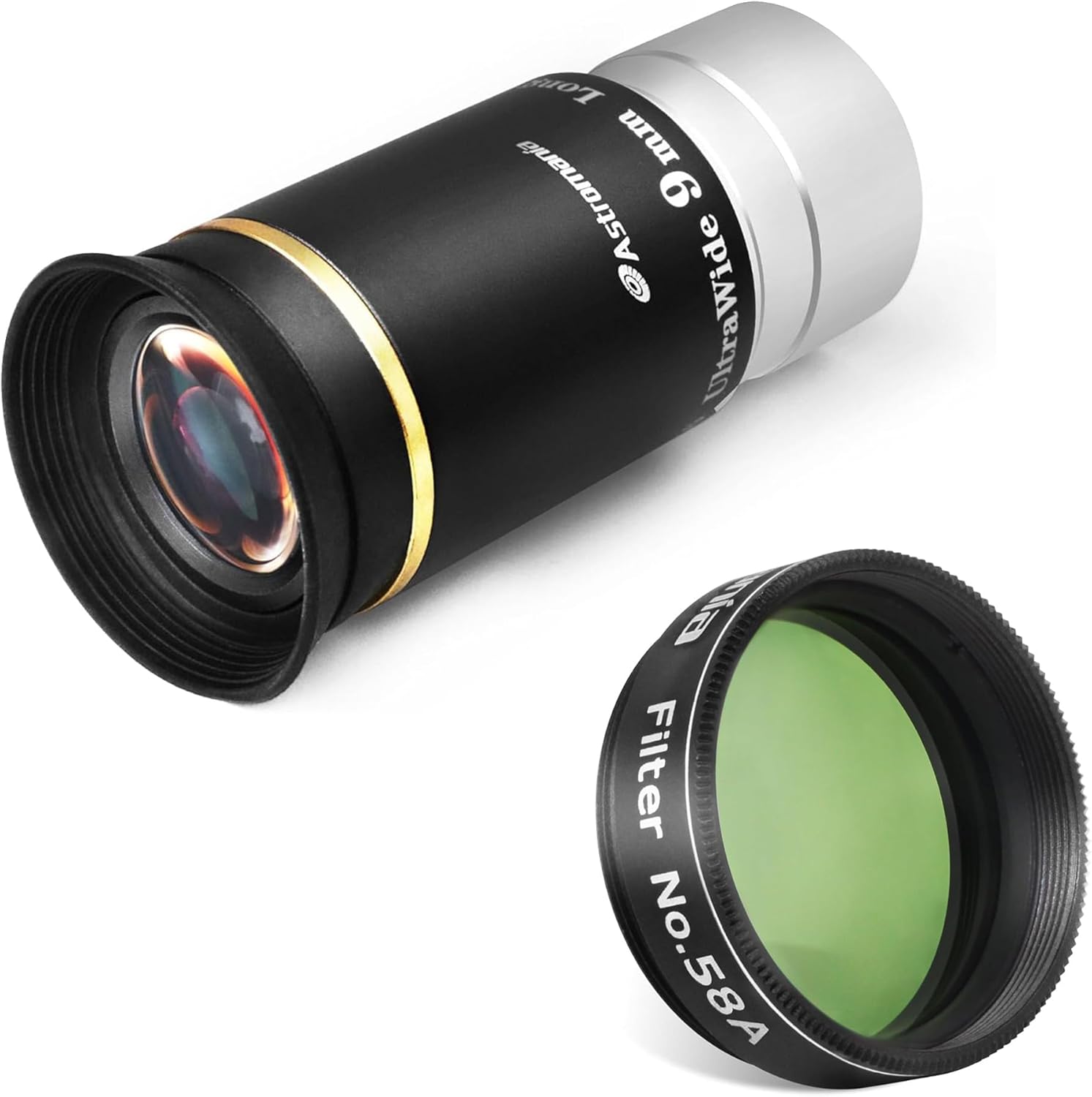 Astromania 1.25" Color/Planetary Filter - #58A Dark Green - Bundle with - Telescope Eyepiece 9mm 66 Degree