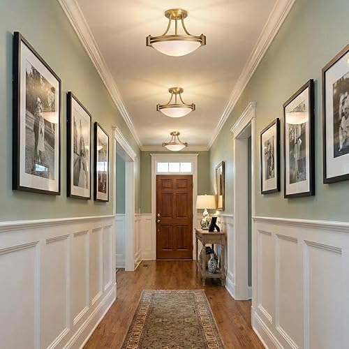 Miniatura 2 de Lámpara de techo de montaje semiempotrado Bektas, lámpara de 16 pulgadas de oro cepillado con vidrio lechoso para dormitorio, cocina, baño, pasillo,