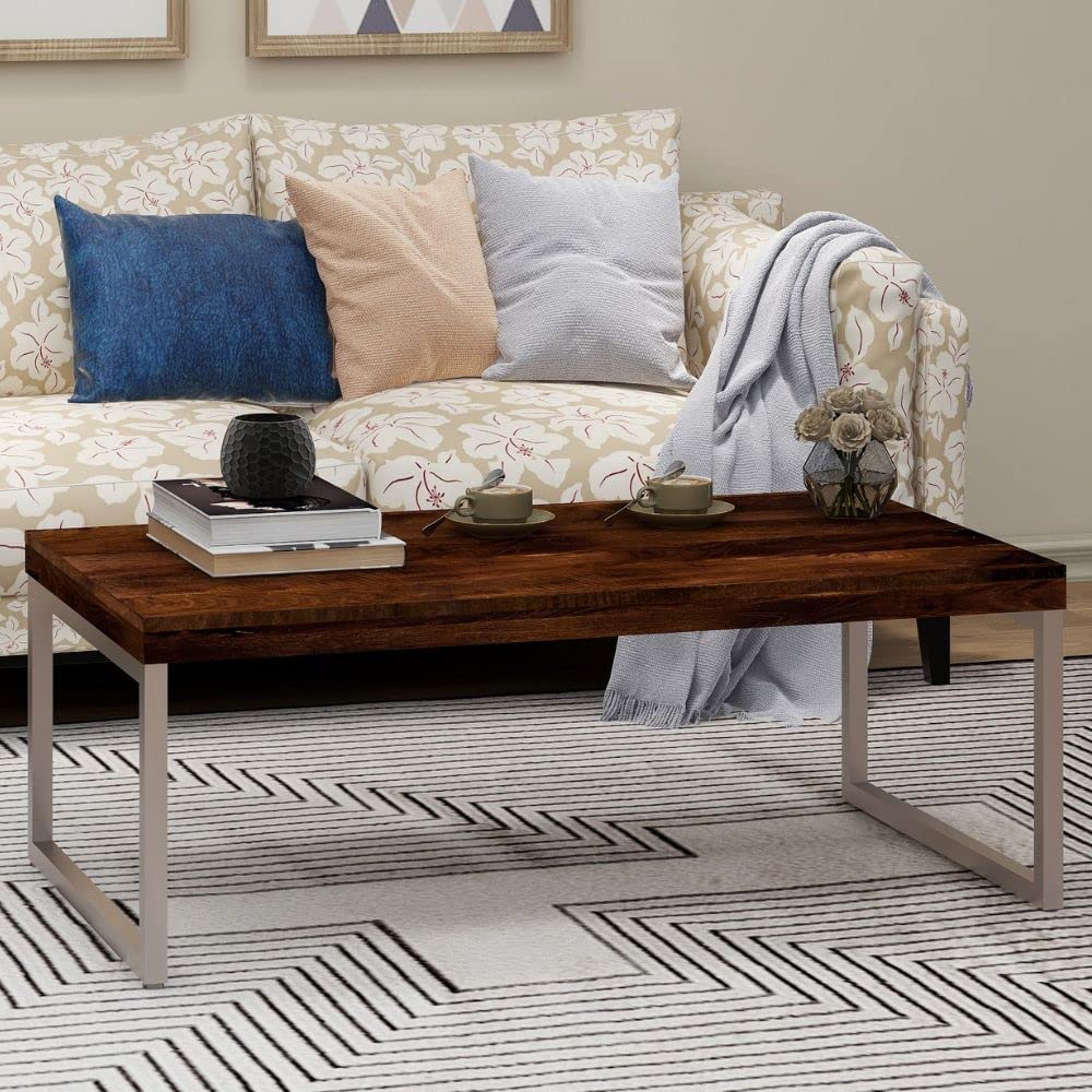 SMAART CRAAFTS Kinsley Solid Wood Centre Table for Living Room | Premium Coffee Table for Home | Natural Mahogany Finish | Mango Wood | Chrome Metal Legs (B0BD8GH7MT) Amazon Price History, Amazon Price Tracker
