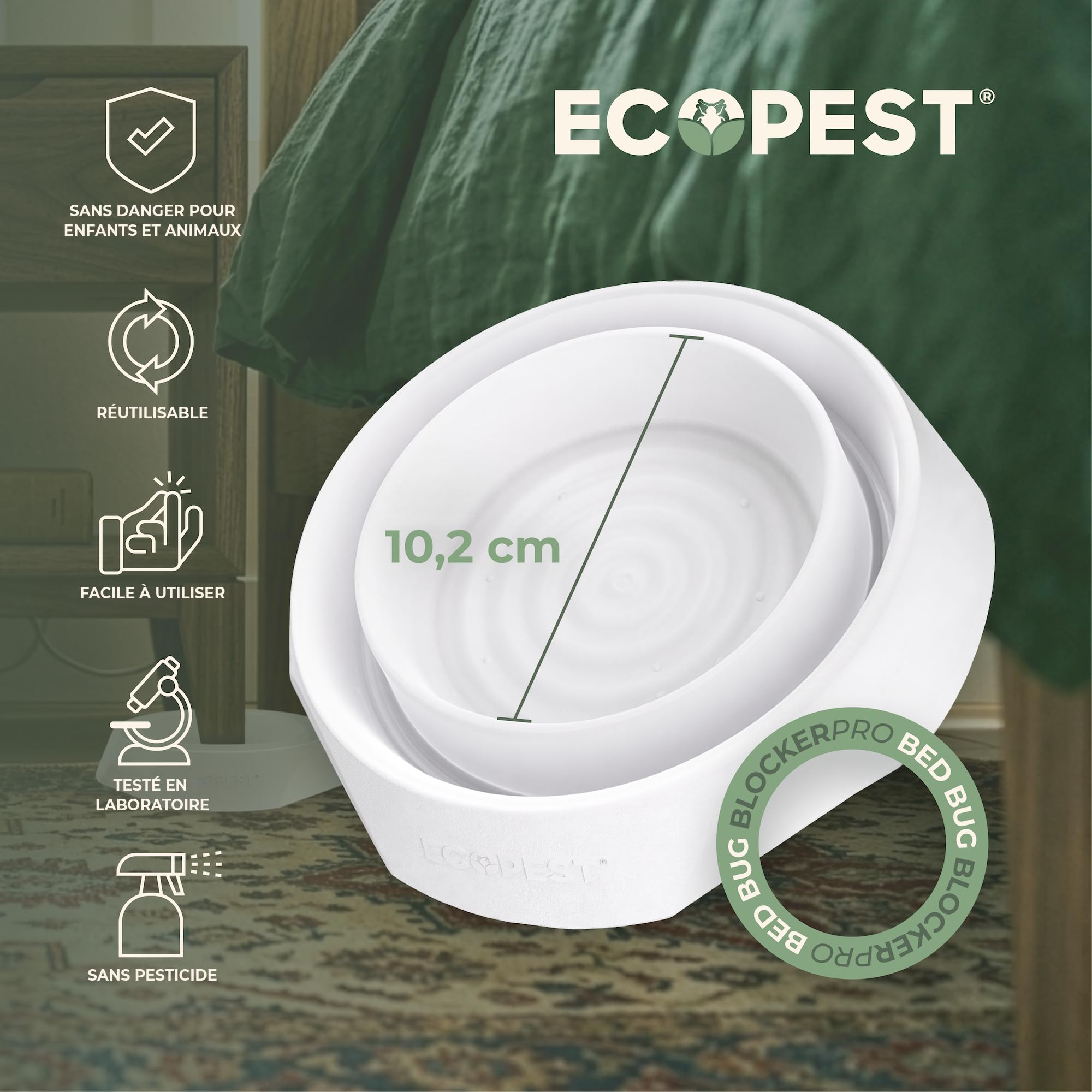 Intercepteurs de Punaises de Lit – Lot de 8 | Bed Bug Blocker (Pro) Pièges Intercepteurs (Blancs) | Piège à Insectes, Dispositif de Contrôle, et Détecteur pour Pieds de Lit