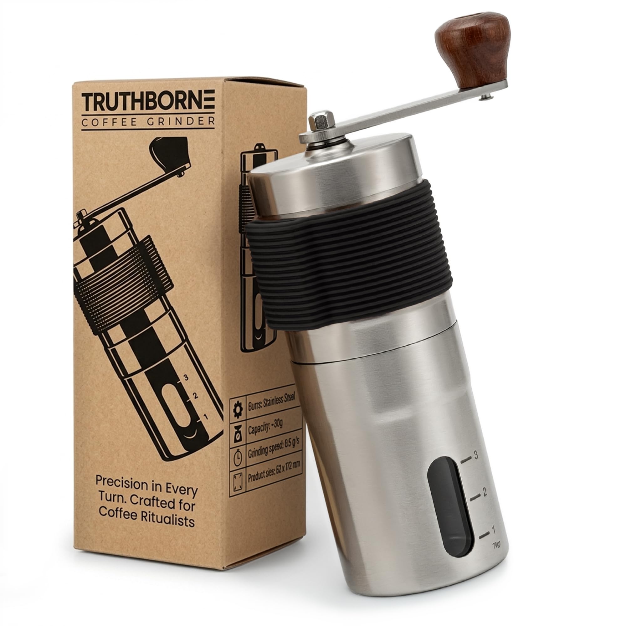 Molinillo de Café Manual, Acero Inoxidable 304 con Muelas de Cerámica, 46 Niveles de Molienda Grueso a Fino, Portátil para Espresso, Prensa Francesa, Pour Over, Viaje y Regalo (Negro)