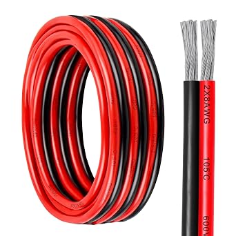 8 Gauge Wire 2 Conductor Tinned Copper Cable, Flexible 8 AWG Marine Wire for Solar Panel, LED Strip, Boat, Automotive, Trailer and Speaker 8 Gauge 10FT