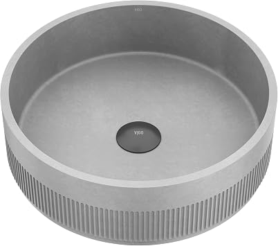 VIGO Cypress 16"L x 16"W x 5"H Concrete Stone Round Vessel Bathroom Sink in Gray -VG04072
