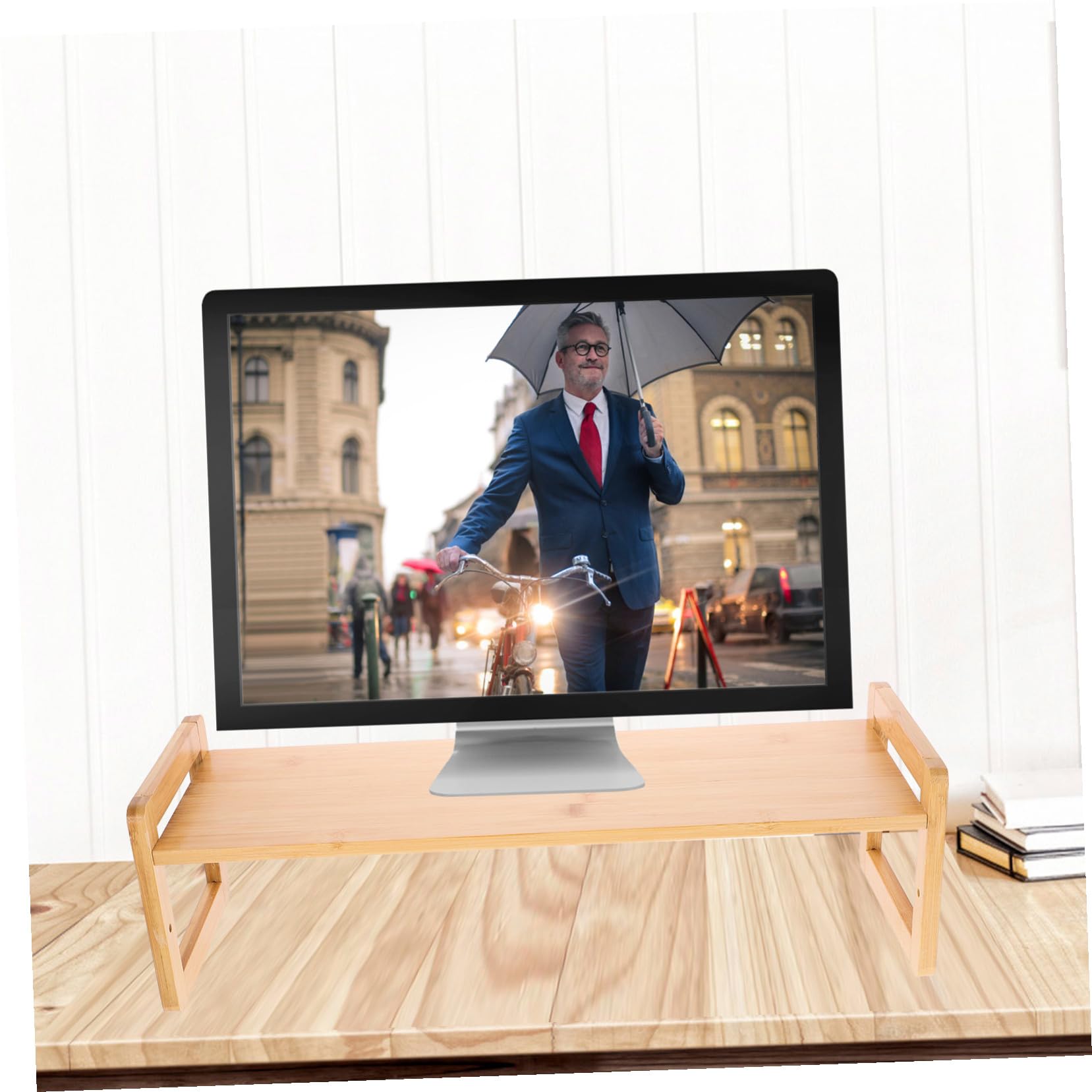 Supporto Rialzato per Monitor in Bamboo Naturale Organizzatore da Scrivania con Ripiano Singolo Elevatore per Computer Ergonomico e Multifunzionale per Ufficio e Laptop