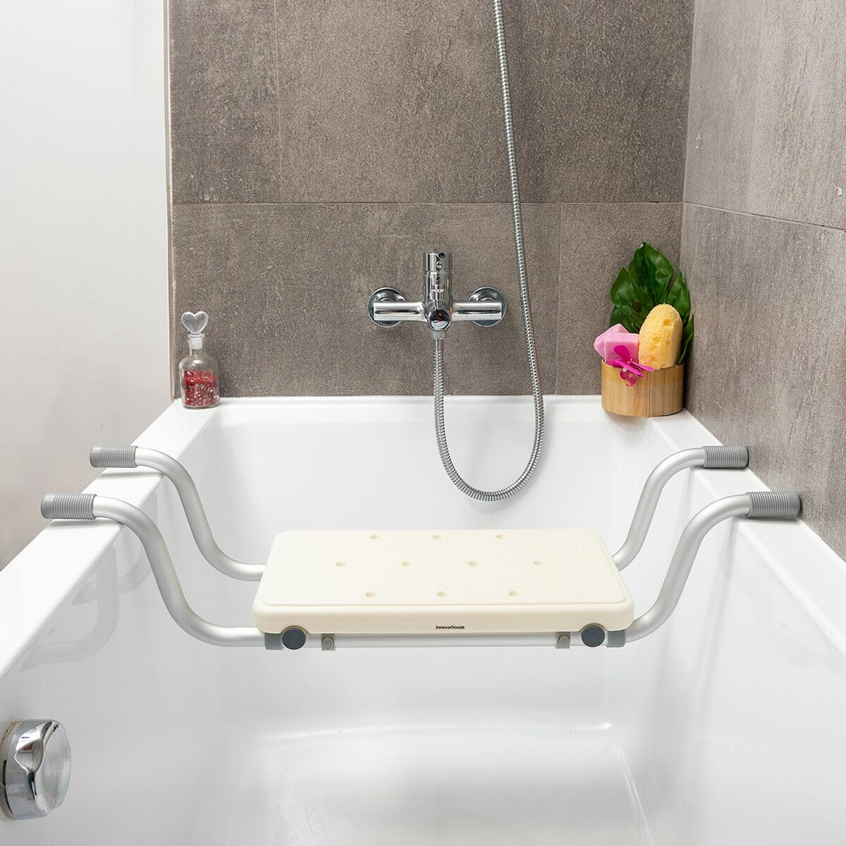 InnovaGoods® 2-in-1 Duschhocker, Rutschfester Duschhocker, ausziehbarer Duschhocker mit 2 Positionen, Duschstuhl für ältere Menschen, Fester Griff, Duschhocker Inklusive Befestigungsmaterial.