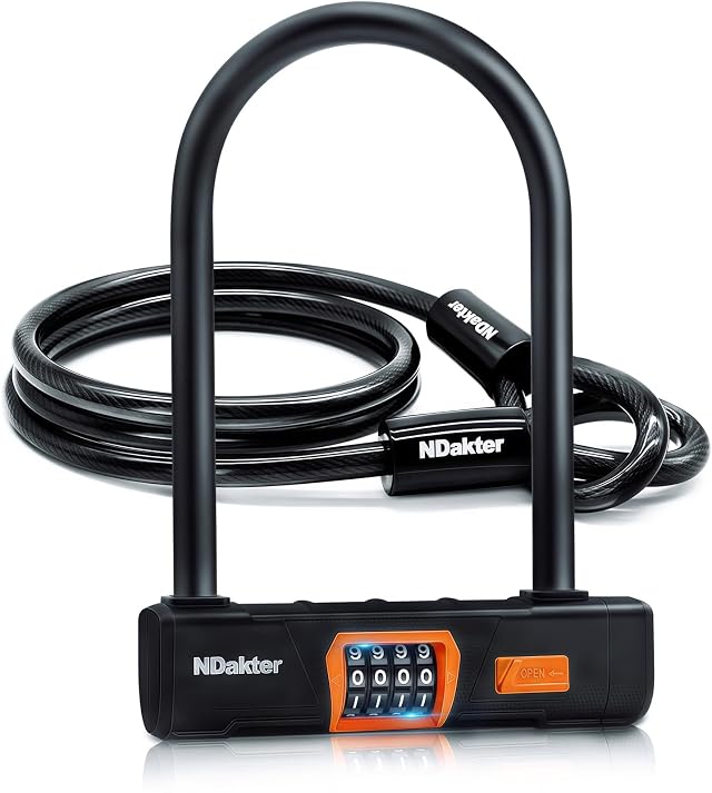 NDakter Bike Locks Heavy Duty Anti Theft Combo Bike U Lock 4-Digit Resettable Combination Bicycle Lock Large U