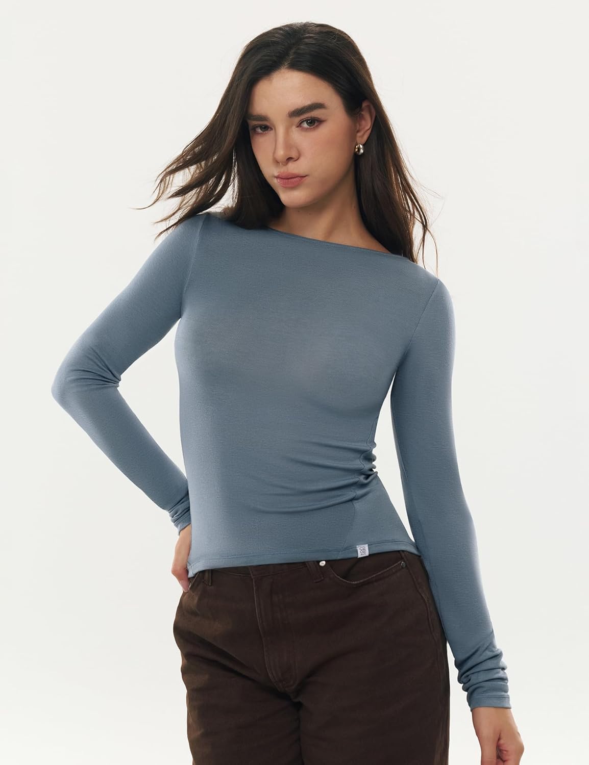 Women's Boat Neck Long Sleeve Shirts Merino Wool Blend Tops Fitted Basic Tee Cozy Embrace Collection - Image 4