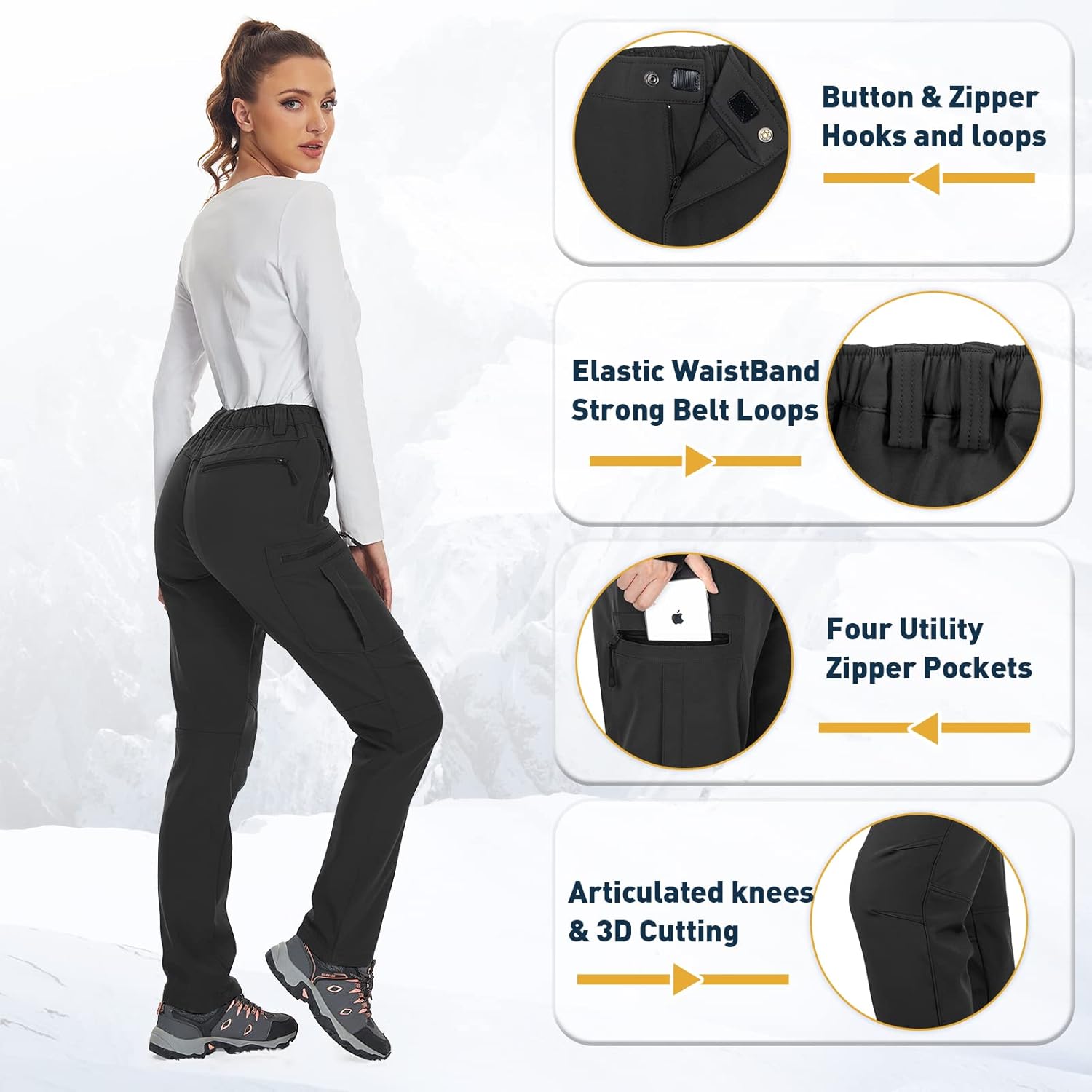 Hiauspor Women's Hiking Pants Waterproof Snow Ski Winter Pants Fleece Lined Outdoor Softshell Insulated Snowboarding Pants : Clothing, Shoes & Jewelry
