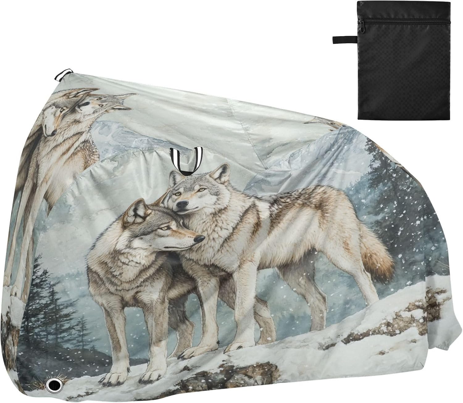 ALAZA Wolves Snow Montain Bike Cover Waterproof Outdoor Ebike Bicycle Covers Tarp Protection for 1/2 Bikes, Sun UV Dust Wind Proof