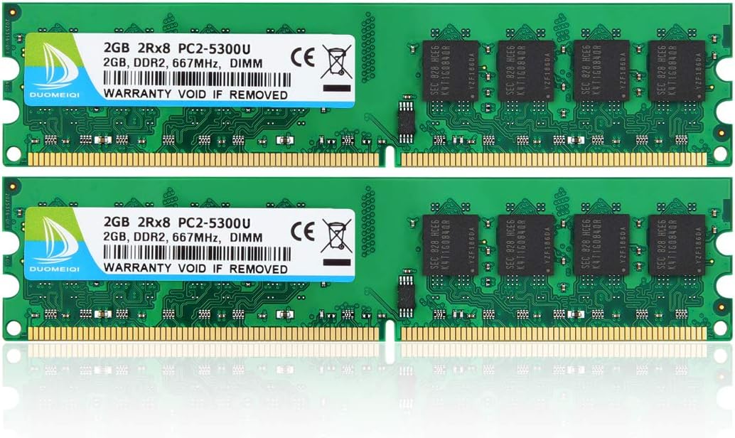DUOMEIQI 4GB Kit (2 X 2GB) 2RX8 DDR2 667MHz DIMM PC2-5300U PC2-5300 PC2-5400 CL5 1.8v 240 PIN 5300U Non-ECC Unbuffered Desktop Memory RAM Module Compatible with Intel AMD System—Wide Board