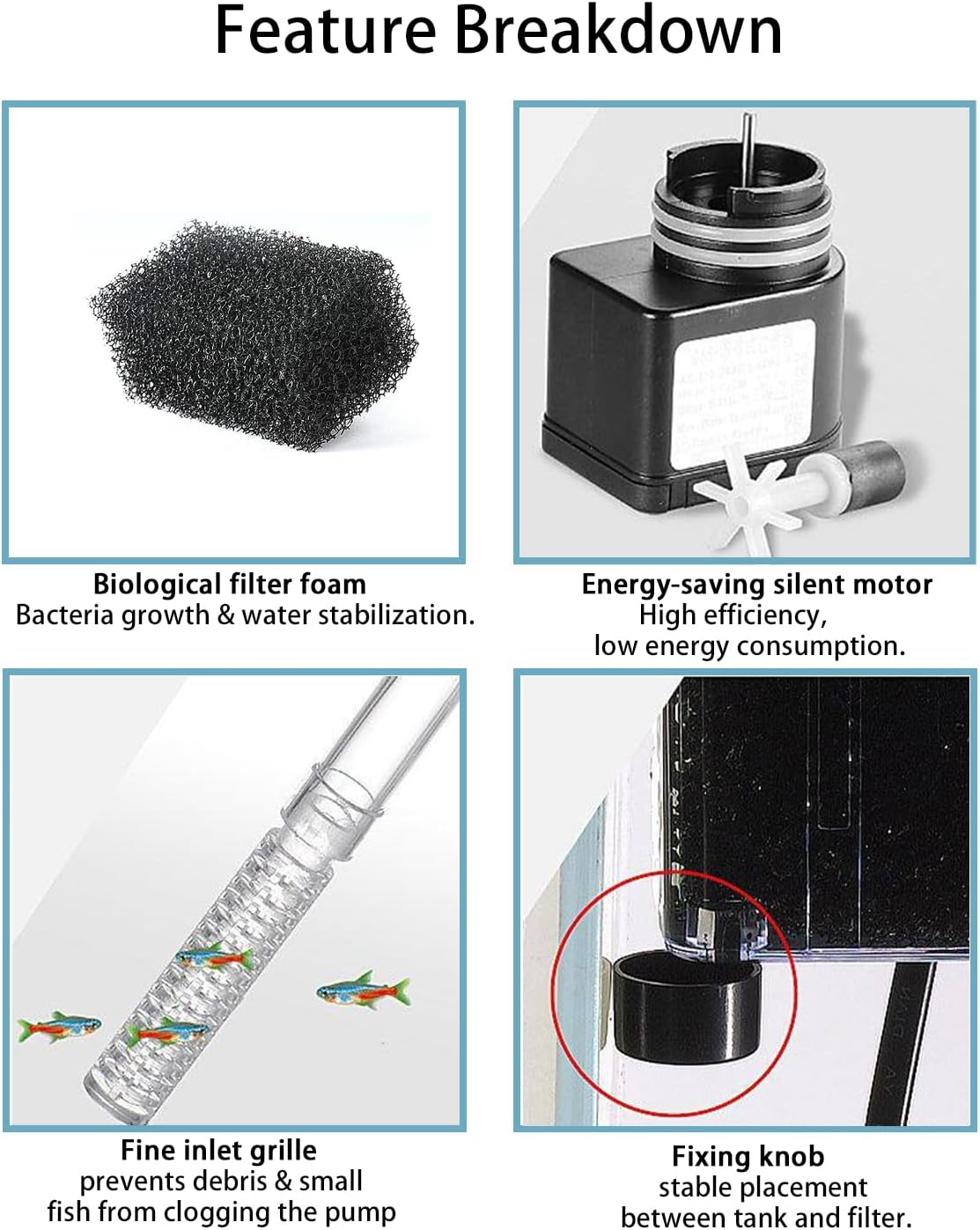 Small Fish Tank Filter, Hang on Filter for 1-5 Gal Nano Aquarium, Ultra Quiet Power Filter with Aeration & Oil Skimmer, Adjustable Flow for Betta Shrimp Tank