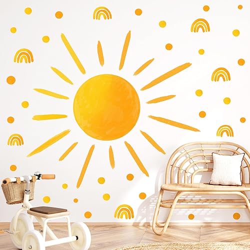 Calcomanía de pared con diseño de amanecer en acuarela, calcomanías de pared para niños, habitación de bebé, decoración de habitación de bebé,