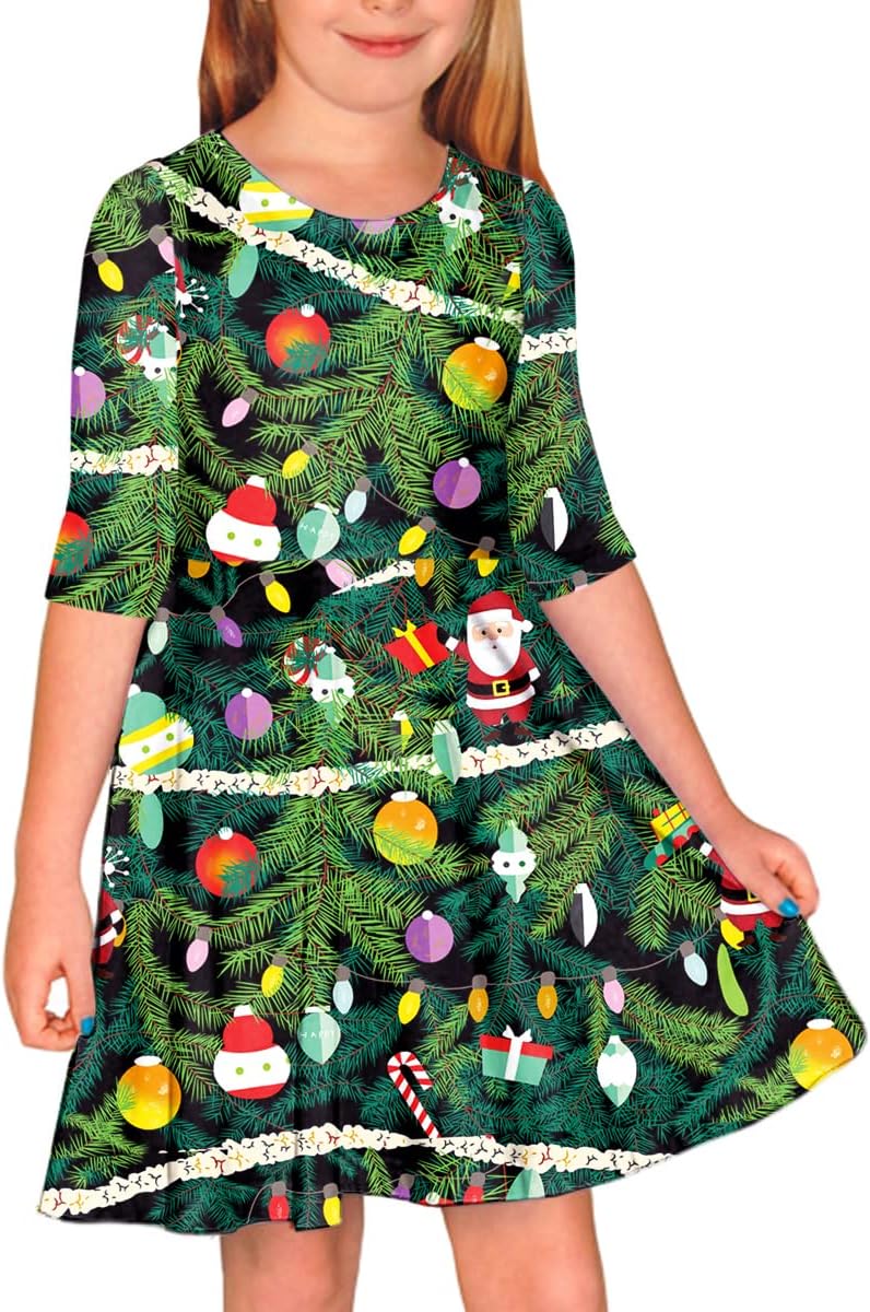 Remimi Girls Christmas Dress 3/4 Sleeve Xmas Party Dresses 3-14 Years