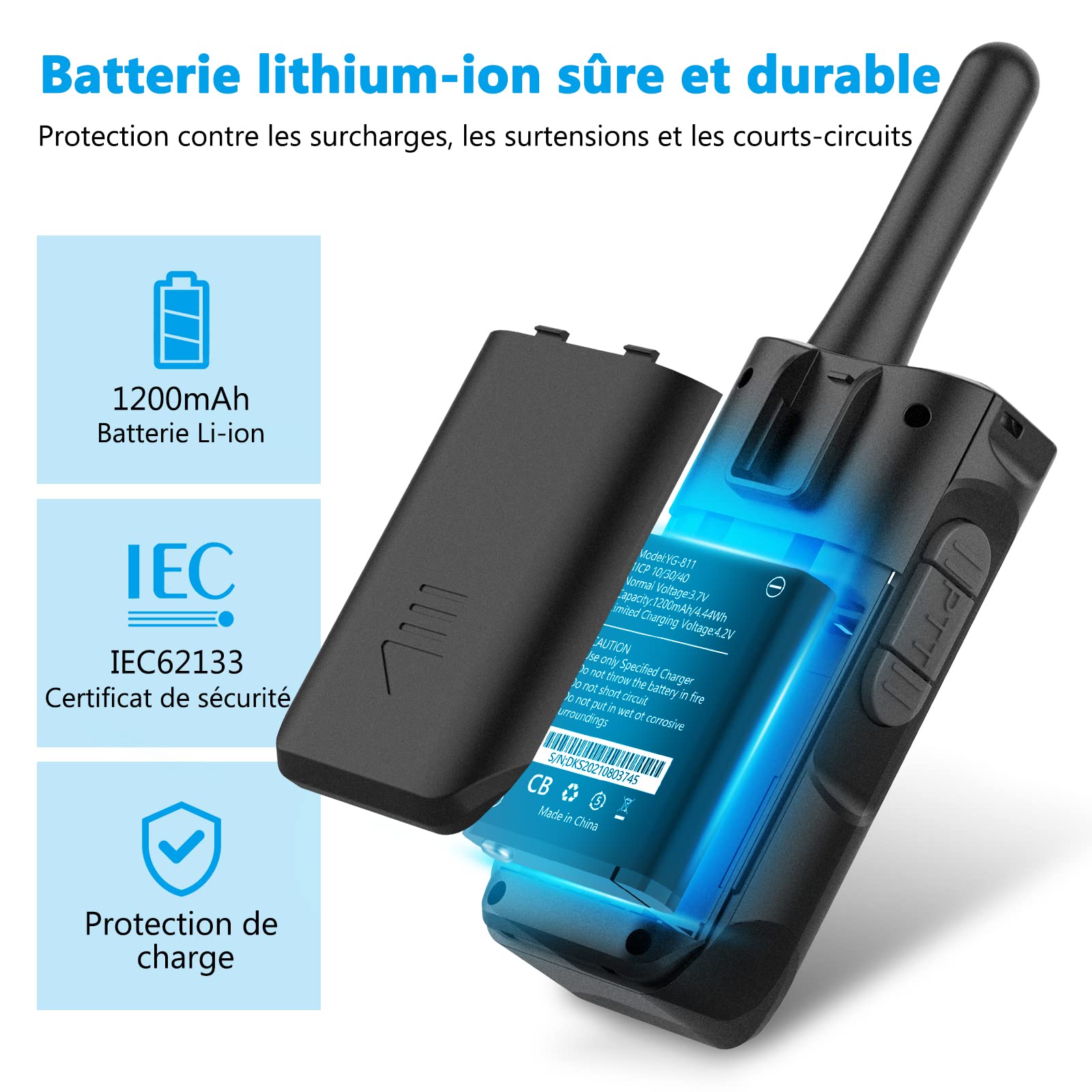 Talkie Walkie Longue Portée Enfants Adultes 3 Pièces, Talkie-Walkie Rechargeable avec 16 Canaux Radio à 2 Voies Écran LCD, Walkie Talkie USB Type C avec VOX pour Jeu d'Aventure, Randonneé, Vélo