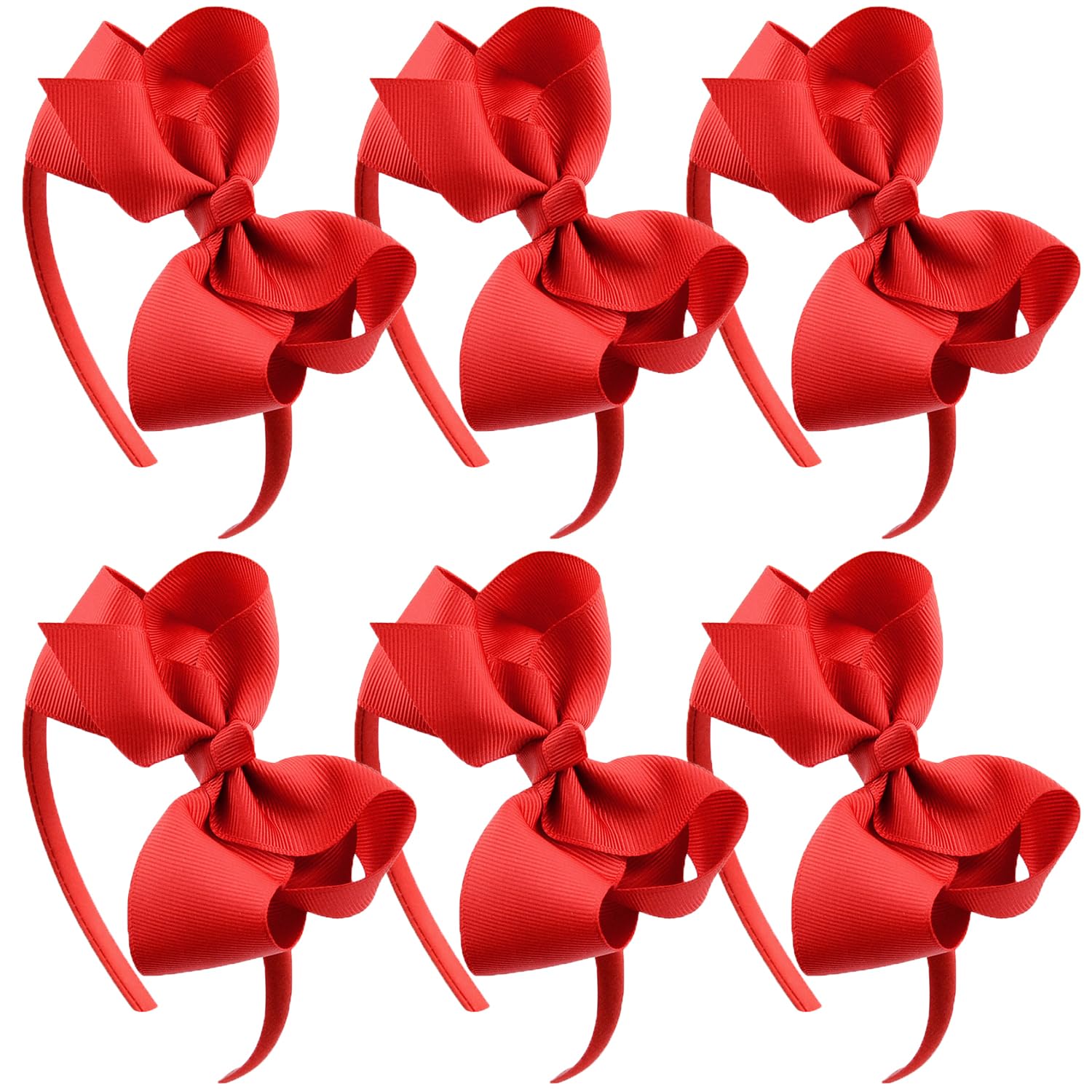 6Pcs 4 Inch Grosgrain Ribbon Bows Headbands,Plastic Hair Hoops Hair Accessories for Baby Girls Kids (White) image 5