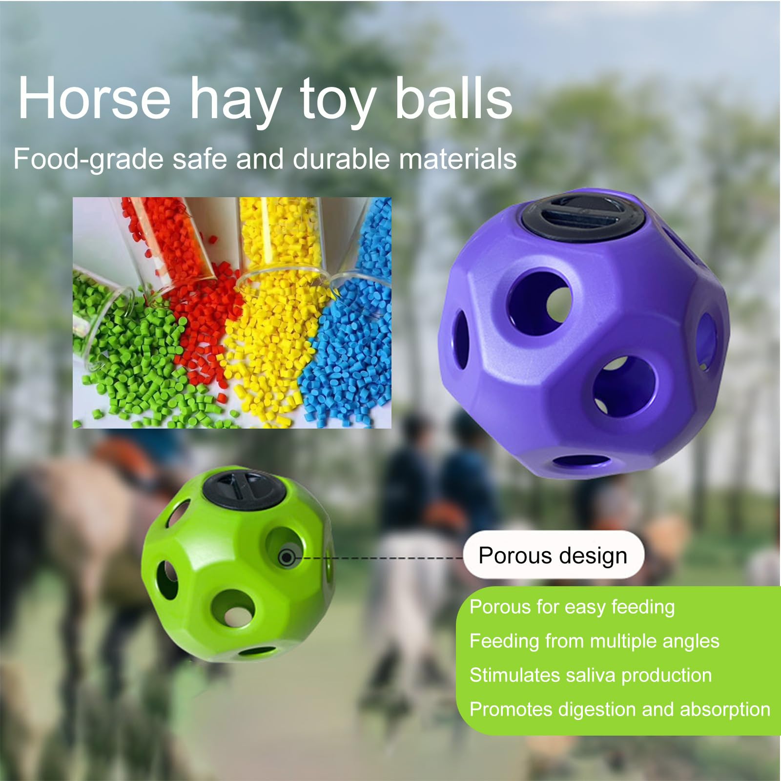 Bola de heno para caballos, comedero de heno de gran capacidad de 15.75 pulgadas para caballos, diseño de alimentación lenta, juguetes seguros y duraderos, bola de alimentación lenta para puestos