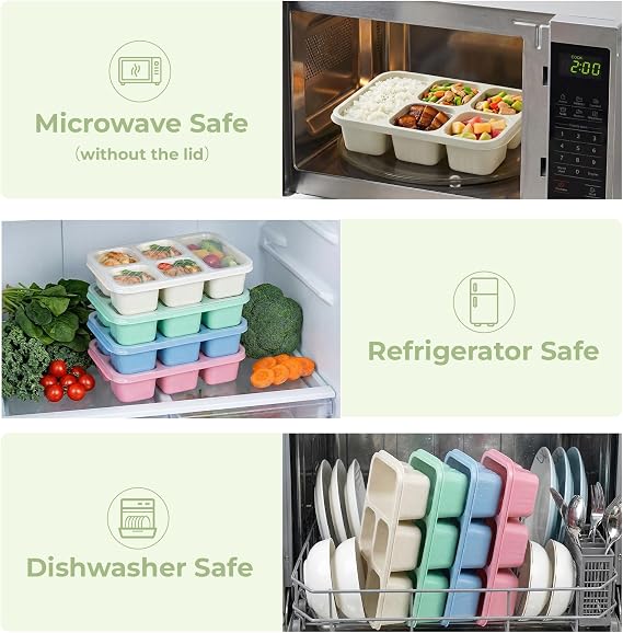 4 Pack Snack Box, 5 Compartments Stackable Bento Lunch Box