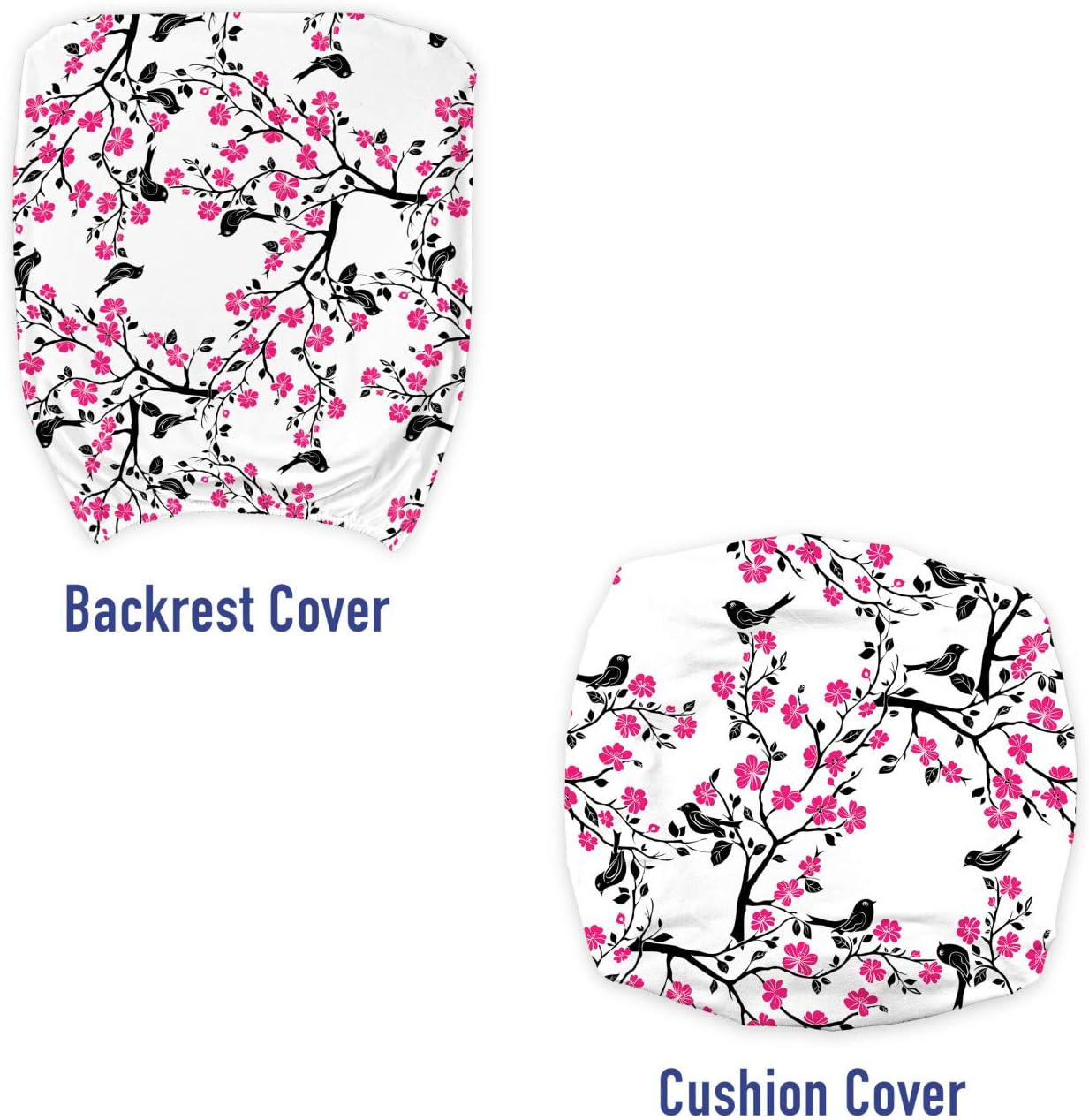 Ambesonne Cherry Blossom Office Chair Slipcover, Sakura Tree Flourishing Flowers and Birds Black Silhouettes, Protective Stretch Decorative Fabric Cover, Black Hot Pink White