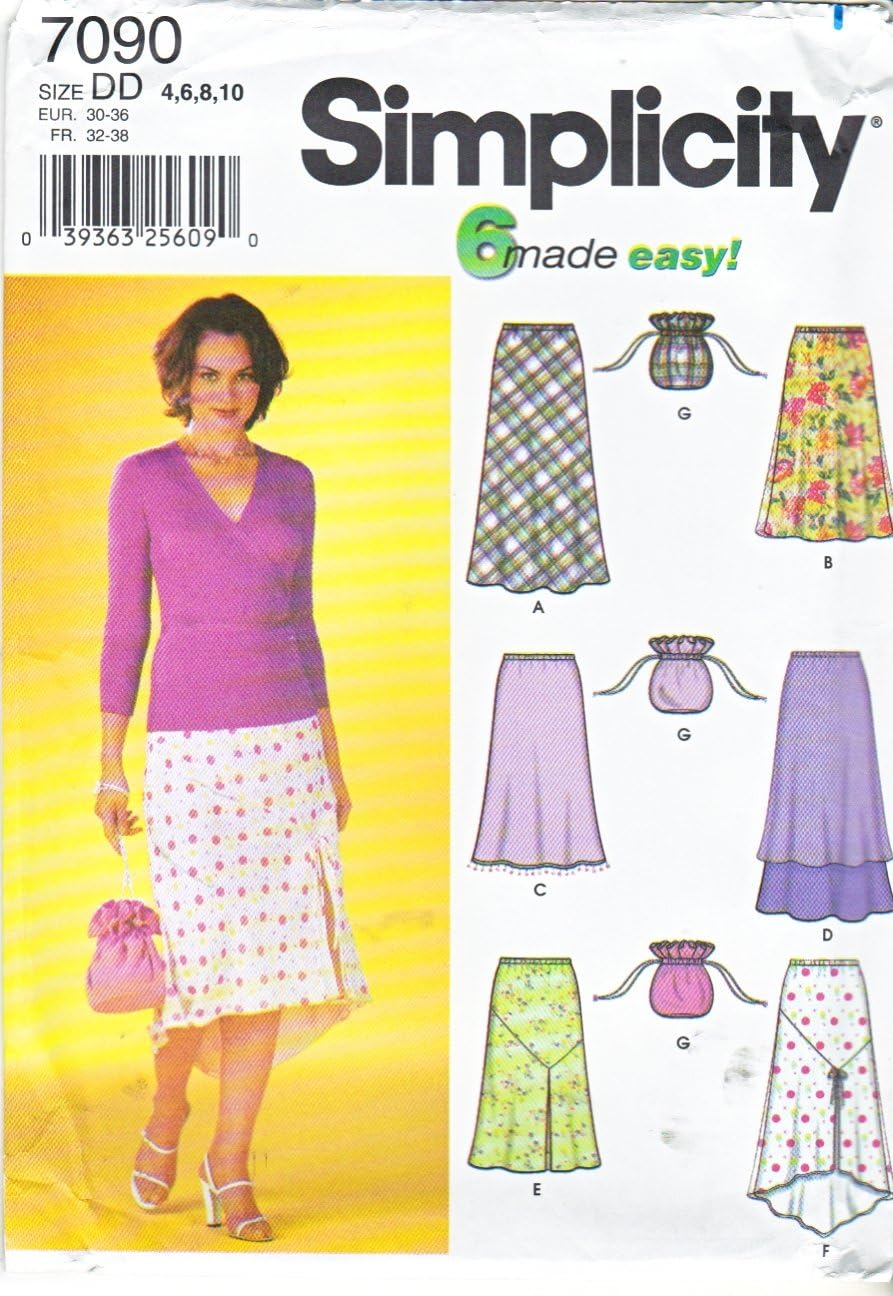 Amazon Com Simplicity Sewing Pattern 7090 Misses Size 4 10 Easy Pull On Bias A Line Skirts Purse Bag Arts Crafts Sewing