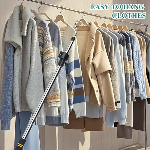 Miniatura 7 de Gancho Telescópico para Colgar Ropa con Ajuste Telescópico, Poste Ligero para Ropa que se Extiende de 37" a 65" con Gancho de 4.7" y Mango de