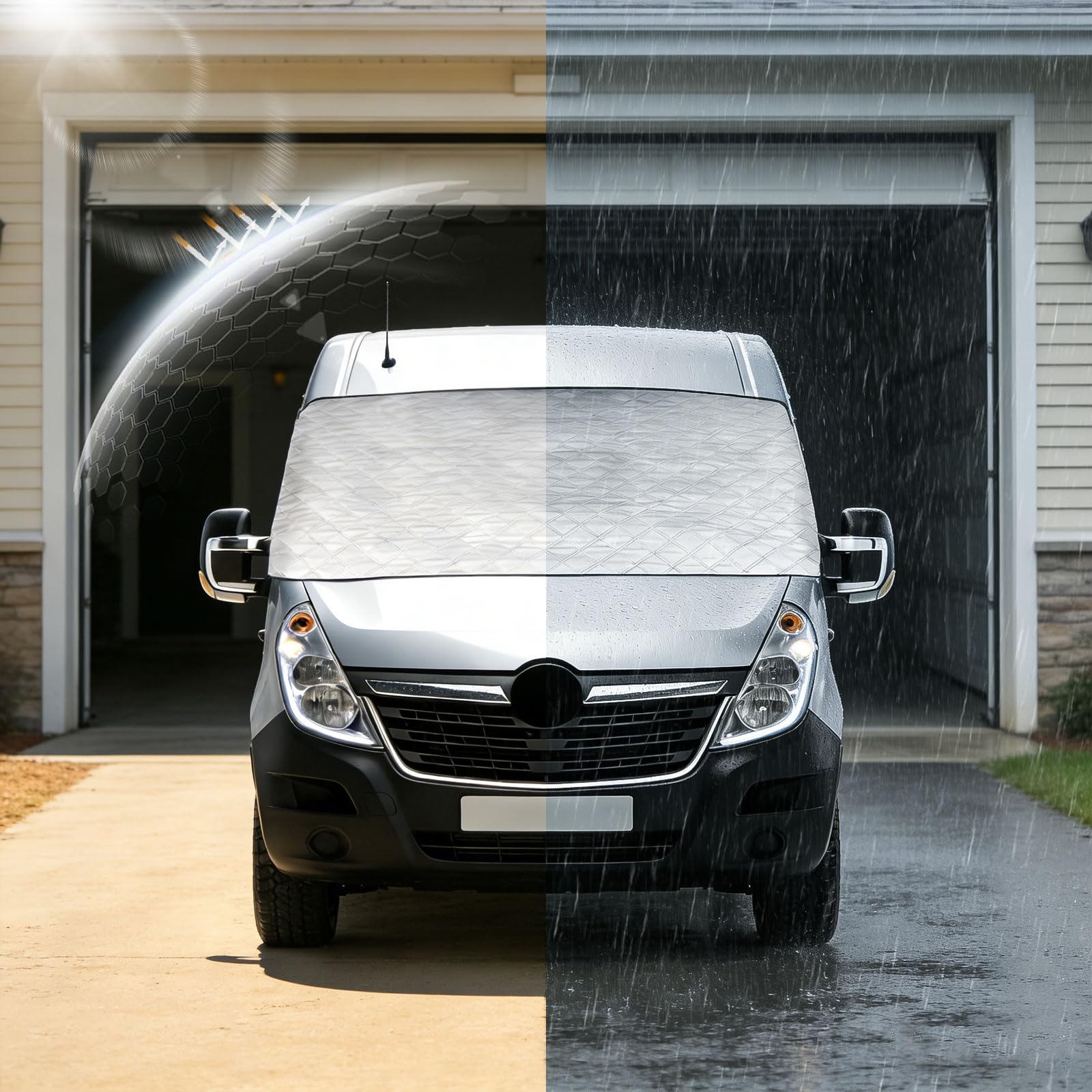 Verdickte Windschutzscheibenabdeckung für Movano 2010-2023, Renault Master 2010-2023, Windschutzscheibenabdeckung Anti-Frost-EIS-Staub-Fenster-Frontabdeckung, Sonnenschutz, Silber