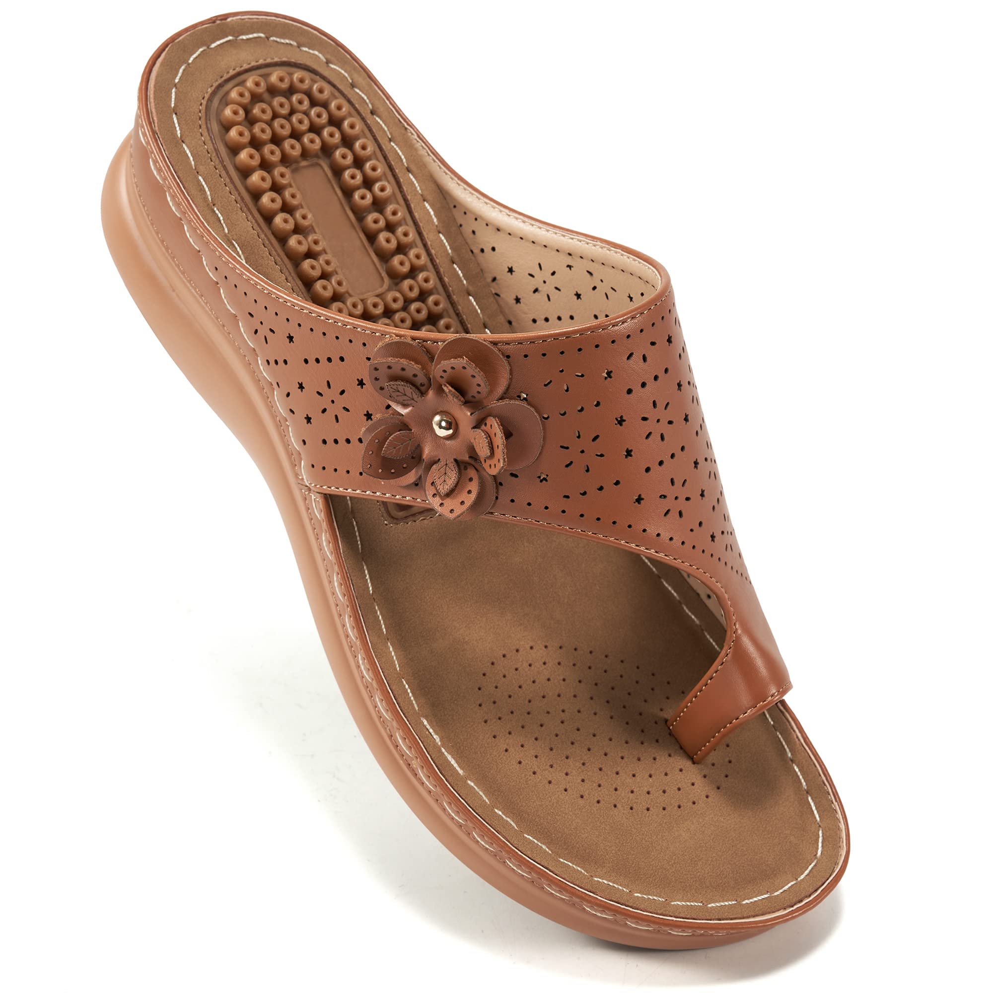 Aomigoct Sandals for Women Wedge Shoes: Comfortable Flower Orthopedic Sandals Womens Dressy Summer Wedges Casual Walking Flip Flops