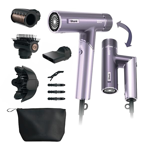 Shark SpeedStyle Pro Flex Professional Performance High-Velocity Hair Dryer System with Scalp Shield & IQ Speed Styling and Drying Suite, Lightweight, Ionic, No Heat Damage, Mocha Silver, HD542