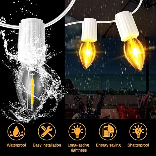 Miniatura 2 de Luces LED para toldo y sombrillas, tira de luces LED de 23 pies para exteriores con bombillas de plástico inastillable 8LED C7 E-12, impermeable,