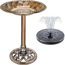 Bird Bath with Solar Powered Fountain for Outsides Garden, 24 Inch Coppe...