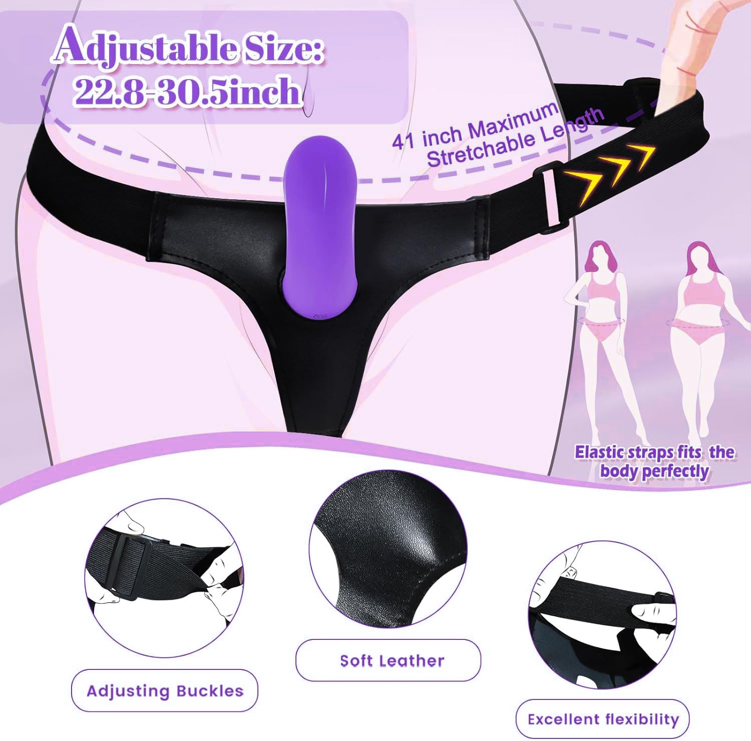Strap-On Consolador Arnés Vibradores para Lesbianas, Doble Dildo Juguetes Sexuales para Estimulador el Anales y Clítoris para Mujeres, Arneses Sex Toys para Parejas, Adjustable, Removeable (Purple)