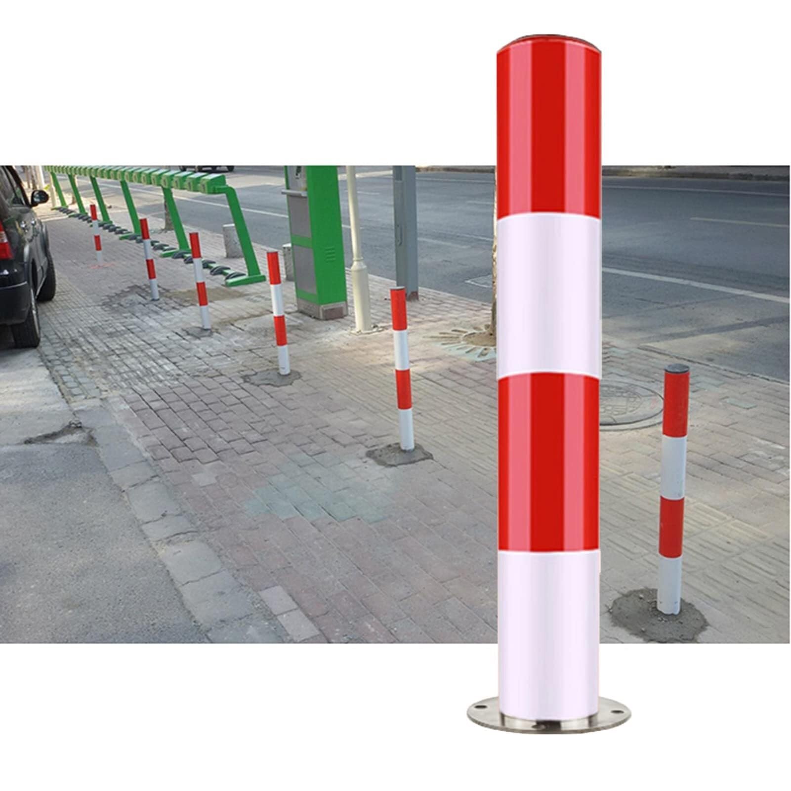 WDSOPK Traffic Safety Cones, Driveway Parking Bollard Stanchion Post with Reflective Tape for Increased Night Visibility, Construction Channelizer Post （4pck-60cm/23.6）