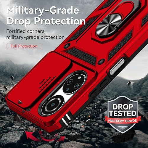 Miniatura 8 de Funda para Honor X7, CMA-LX2 CMA-LX1 con protector de pantalla de vidrio templado y cubierta de cámara deslizante, soporte de anillo magnético para