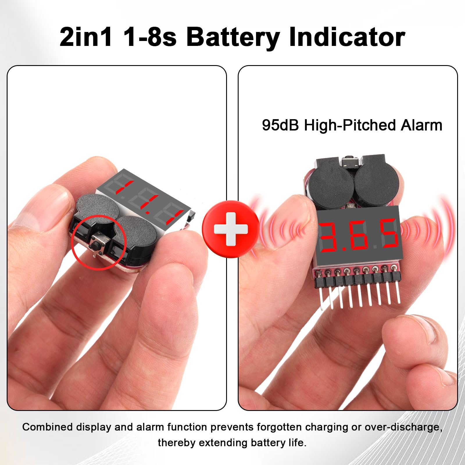RUIZHI 1-8S Lipo Testeur Batterie Moniteur, Alarme de Basse Tension de Batterie au Lithium, Indicateur de Niveau Testeur de Batterie avec Indicateur LED pour Lipo/Life/LiMn/Batterie Li-ion(6 Pièces)