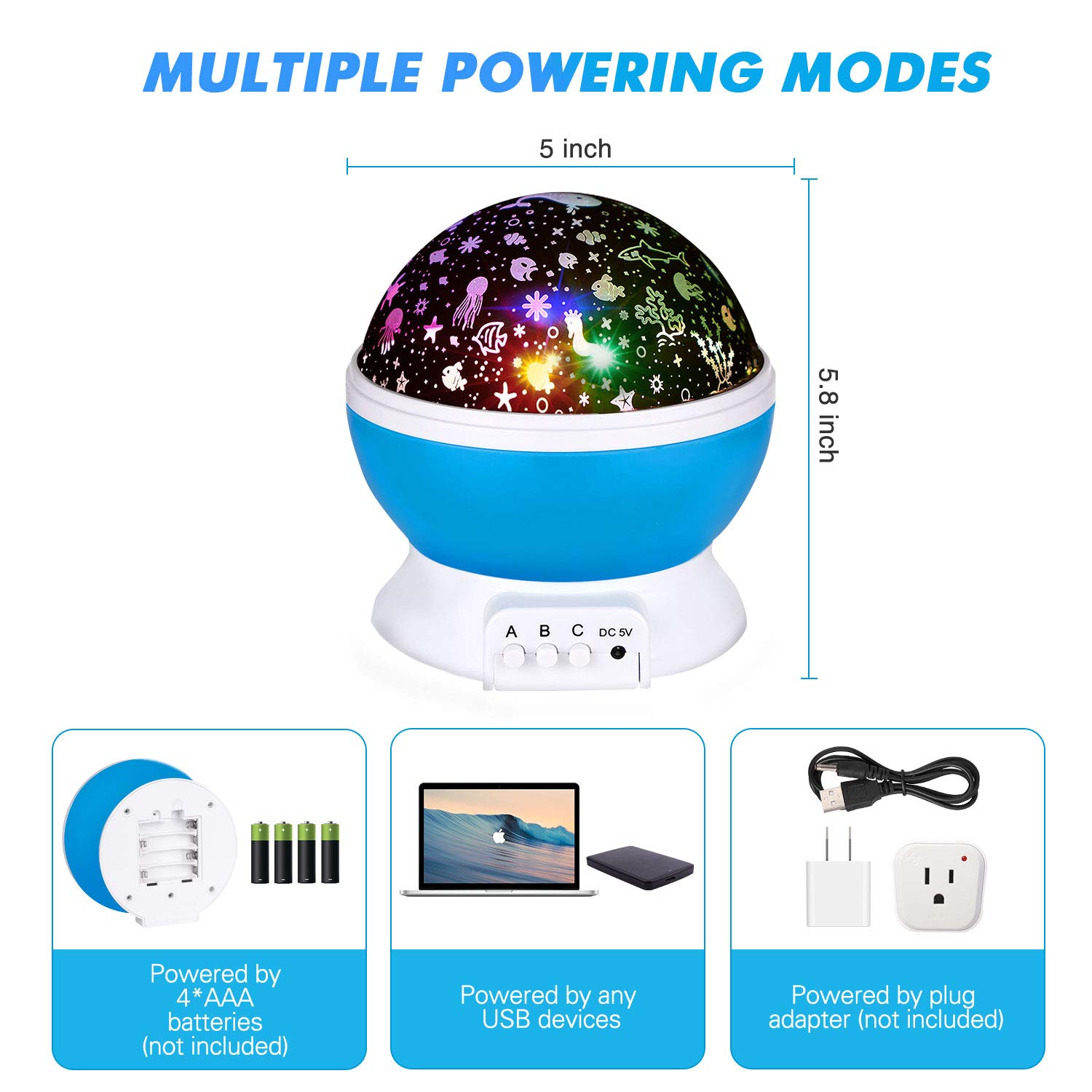 SUNNEST GYROBOWL Night Light Projector Christmas, 360-Degree Rotating 8 Colors, Upgraded 2 in 1 Kids Night Light Moon Star Projector and Undersea Lamp for Party Kids Baby Bedroom…Blue 1