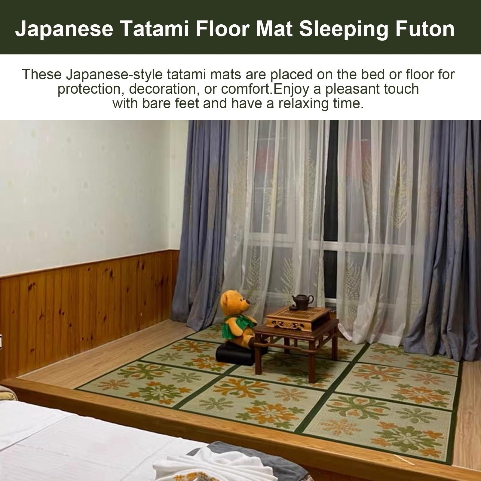 Tatami Mat Pliable Igusa Matelas Japonais Rush Herbe Sol Sommeil Futon(Yellow,195x195cm)